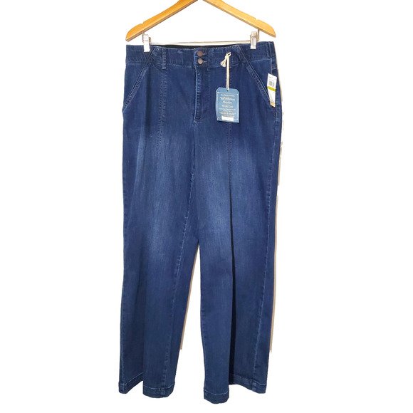 Democracy Womens 14 Jeans NEW Skyrise Wide Leg Ab Solution Dark Wash Stretch - Picture 1 of 10